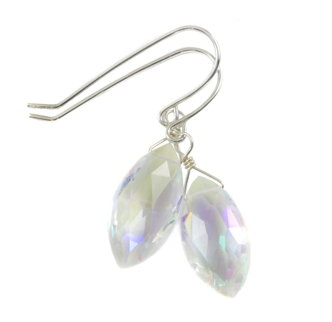 Mystic Clear Rainbow Quartz Earrings Marquise Shape Facet Teardrop 14k Solid Gold or Filled or Sterling Silver iridescent color simple drop - Spyglass Designs