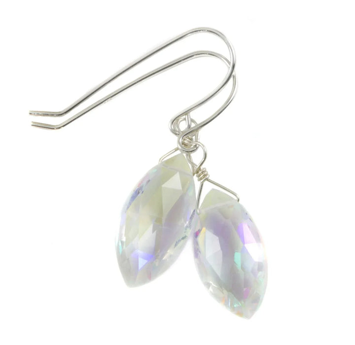 Mystic Clear Rainbow Quartz Earrings Marquise Shape Facet Teardrop 14k Solid Gold or Filled or Sterling Silver iridescent color simple drop - Spyglass Designs