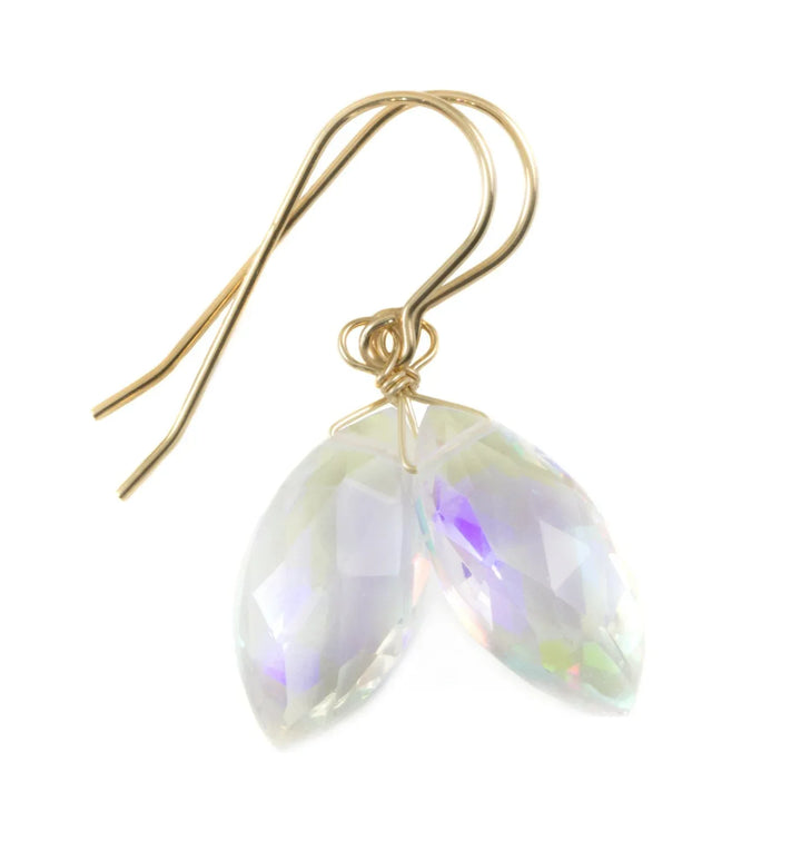Mystic Clear Rainbow Quartz Earrings Marquise Shape Facet Teardrop 14k Solid Gold or Filled or Sterling Silver iridescent color simple drop - Spyglass Designs