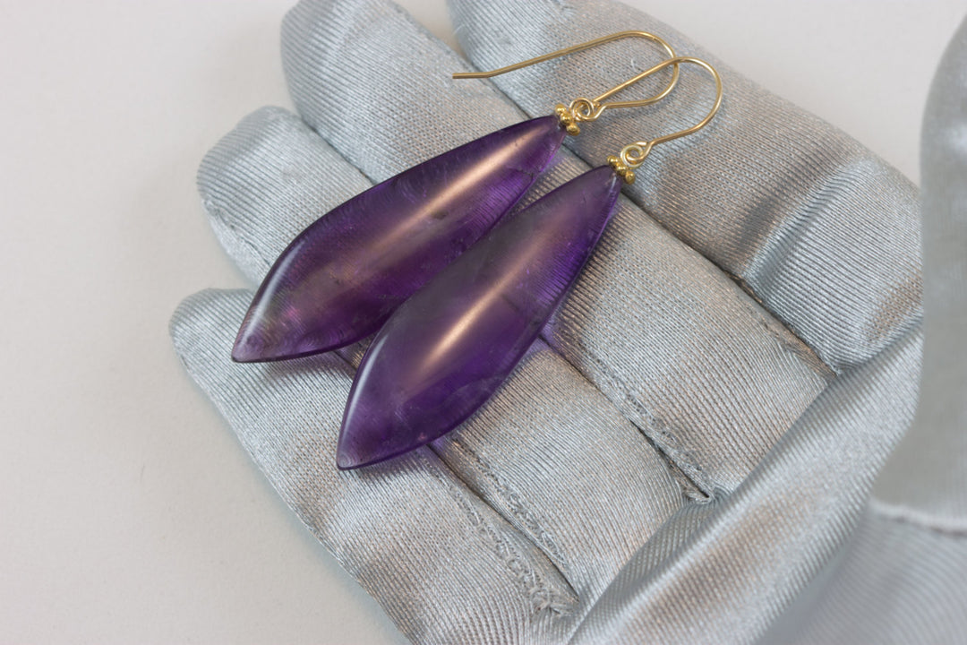 Purple Phantom Amethyst Earrings Smooth Natural Untreated Long Cut 14k Solid Gold or Filled or Sterling Silver Teardrop Real Large 2.2 Inch