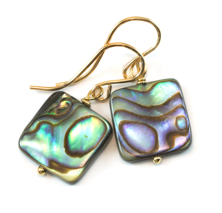Abalone Paua Shell Teardrop Earrings Natural Peacock Oval 14k Solid Gold or Filled or Sterling Silver Square Simple Small Dainty MOP Drops
