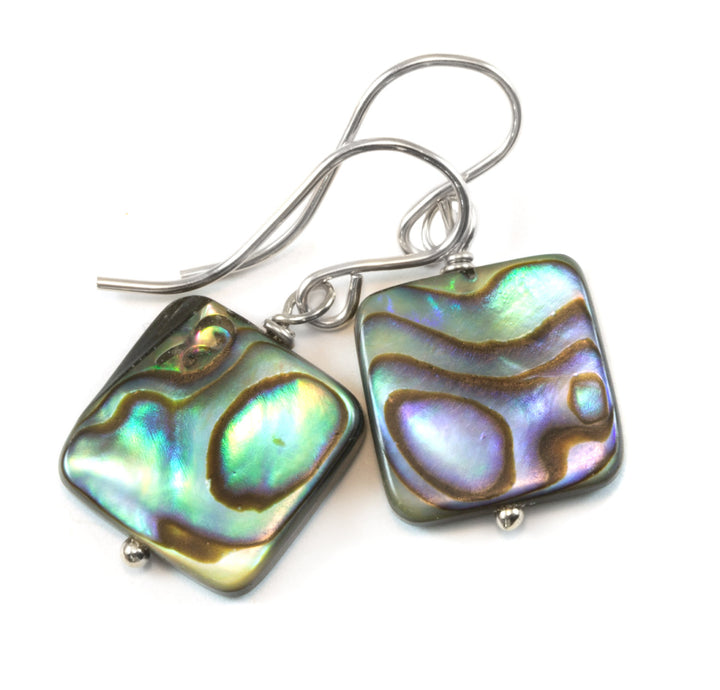 Abalone Paua Shell Teardrop Earrings Natural Peacock Oval 14k Solid Gold or Filled or Sterling Silver Square Simple Small Dainty MOP Drops