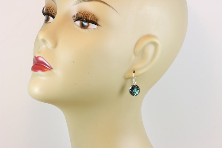 Abalone Paua Shell Teardrop Earrings Natural Peacock 14k Solid Gold or Filled or Sterling Silver Round Simple Double Sided Dainty MOP Drops