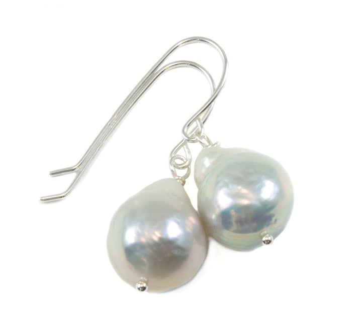Baroque Pearl Earrings Sterling Silver or 14k Solid Gold or Filled French Earwire Silvery White Luster Simple Pearls Genuine Freshwater Drop