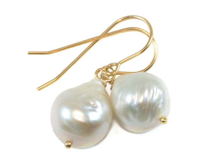 Baroque Pearl Earrings Sterling Silver or 14k Solid Gold or Filled French Earwire Silvery White Luster Simple Pearls Genuine Freshwater Drop