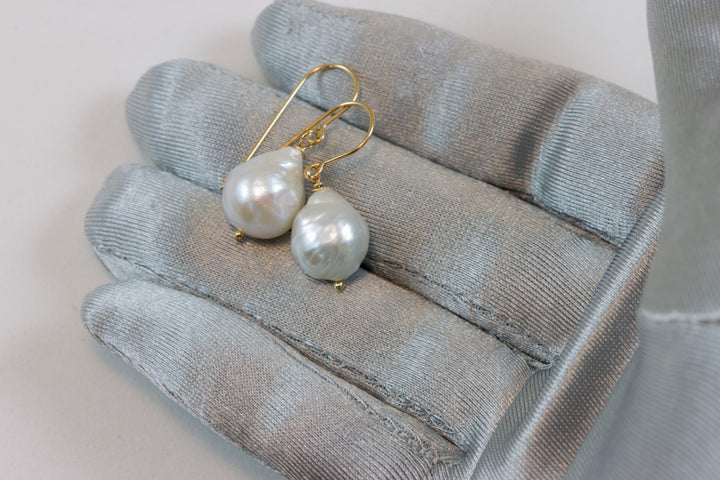 Baroque Pearl Earrings Sterling Silver or 14k Solid Gold or Filled French Earwire Silvery White Luster Simple Pearls Genuine Freshwater Drop
