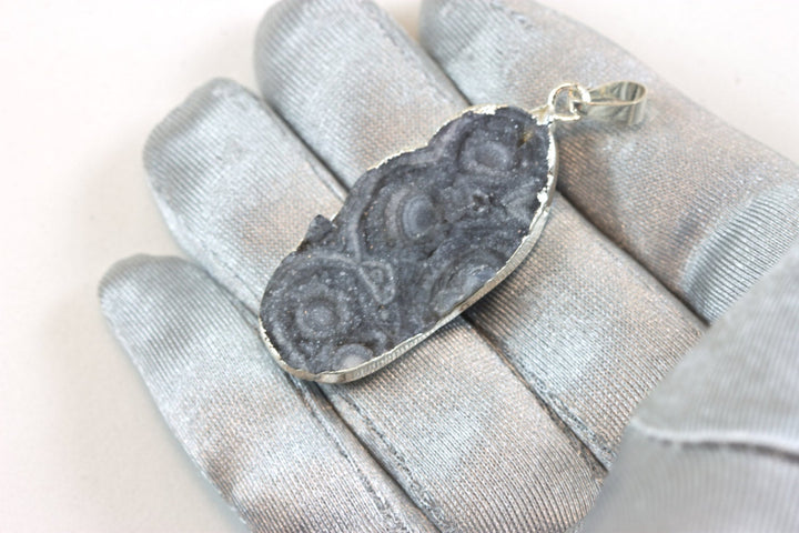 Drusy Necklace Pendant Silver Plate Large Mushroom Gray Druzy Large Grey Stone Swirls Spyglass Designs 3 Natural Drusy Quartz Super Sparkly