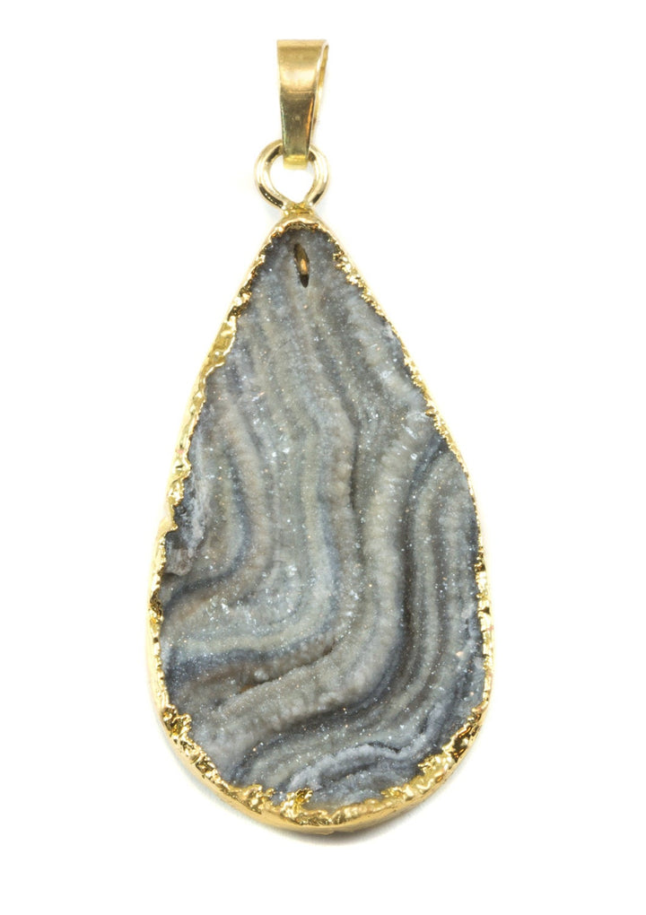 Drusy Necklace Pendant 14k gold plate  Large Mushroom Gray Druzy Large Grey Stone Swirls Spyglass Designs Teardrop Pear Shape Natural Quartz