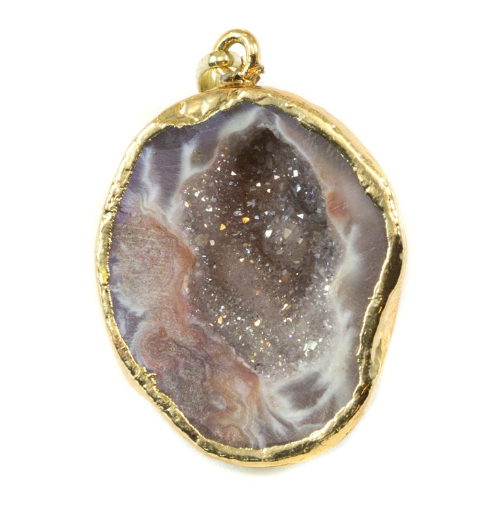 Baby Geode Drusy Necklace Pendant 14k gold plate  Large Gray Druzy Large Grey Natural Stone Spyglass Designs 2 Earthy Simple