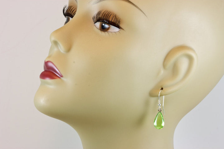Amber Earrings Sterling Silver Light Green Smooth Puffed Teardrop Natural Pear Shaped Dangles Soft Apple Green Spyglass Designs