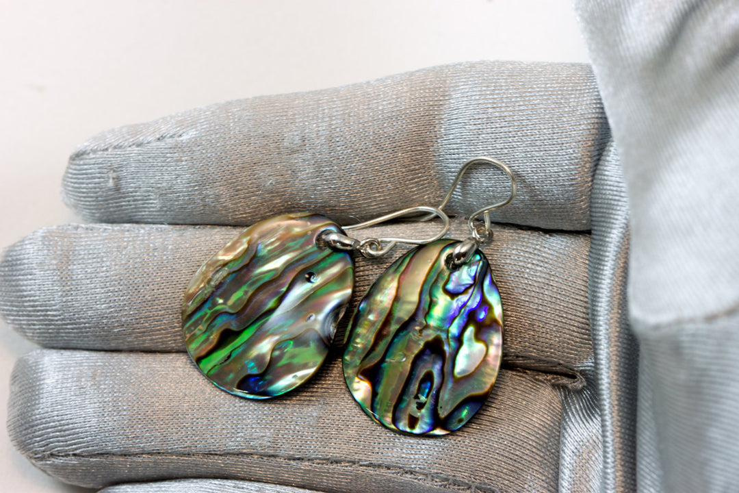 Abalone Paua Shell Teardrop Earrings Natural Peacock Colors 14k Solid Gold or Filled or Sterling Silver Oval MOP Blue Green Spyglass Designs
