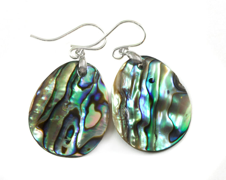 Abalone Paua Shell Teardrop Earrings Natural Peacock Colors 14k Solid Gold or Filled or Sterling Silver Oval MOP Blue Green Spyglass Designs