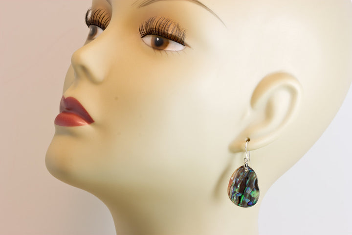 Abalone Paua Shell Teardrop Earrings Natural Peacock Colors 14k Solid Gold or Filled or Sterling Silver Oval MOP Blue Green Spyglass Designs
