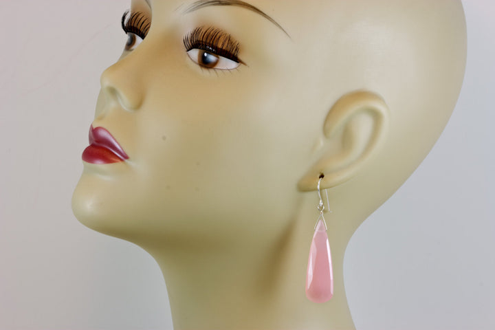 Pink Chalcedony Earrings Faceted Teardrop Faceted AAA Sterling Silver or 14k Solid Gold or Filled Large Long Soft Pale Pink Natural Drops