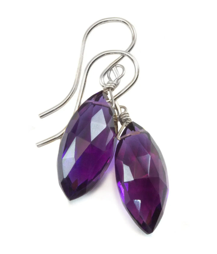 Purple Amethyst Earrings Faceted Marquise Simulated Briolette Cut 14k Solid Gold or Filled or Sterling Silver Teardrop Fancy Deep Rich color - Spyglass Designs