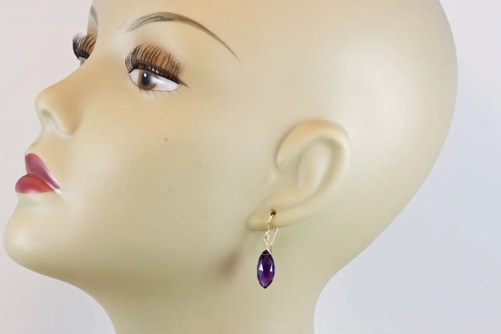 Purple Amethyst Earrings Faceted Marquise Simulated Briolette Cut 14k Solid Gold or Filled or Sterling Silver Teardrop Fancy Deep Rich color - Spyglass Designs