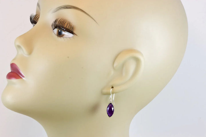Purple Amethyst Earrings Faceted Marquise Simulated Briolette Cut 14k Solid Gold or Filled or Sterling Silver Teardrop Fancy Deep Rich color - Spyglass Designs