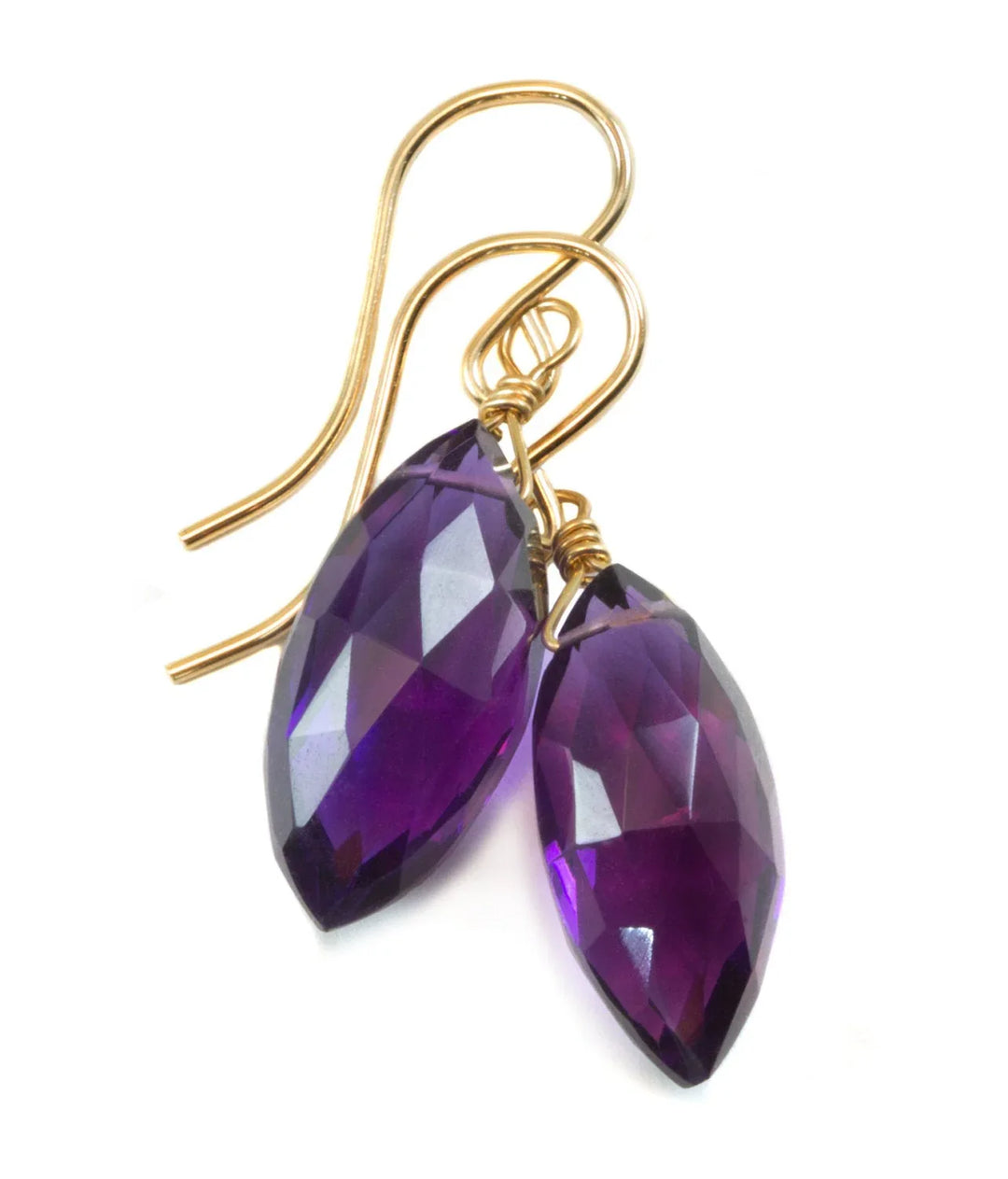 Purple Amethyst Earrings Faceted Marquise Simulated Briolette Cut 14k Solid Gold or Filled or Sterling Silver Teardrop Fancy Deep Rich color - Spyglass Designs
