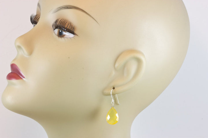 Yellow Chalcedony Earrings Teardrop Large Pear Faceted 14k Solid Gold or Filled or Sterling Silver Spyglass Designs cheery bright unique