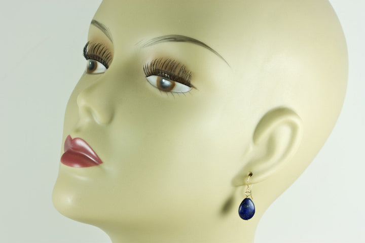 Blue Lapis Lazuli Earrings Natural Dainty Smooth Teardrop Sterling Silver or 14k Solid Gold or Filled Dainty Drops Everyday Wear Pyrite