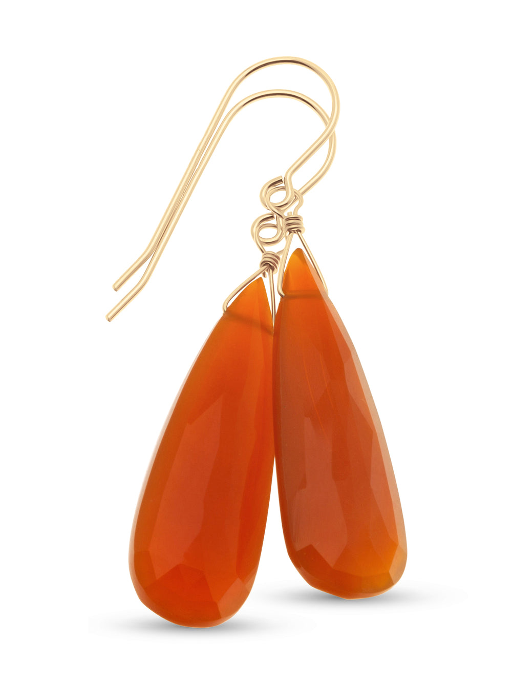 Carnelian Earrings Faceted Pear Long Large AAA Teardrops 14k Solid Gold or Filled or Sterling Silver Orange Chalcedony Drops Natural Classic - Spyglass Designs