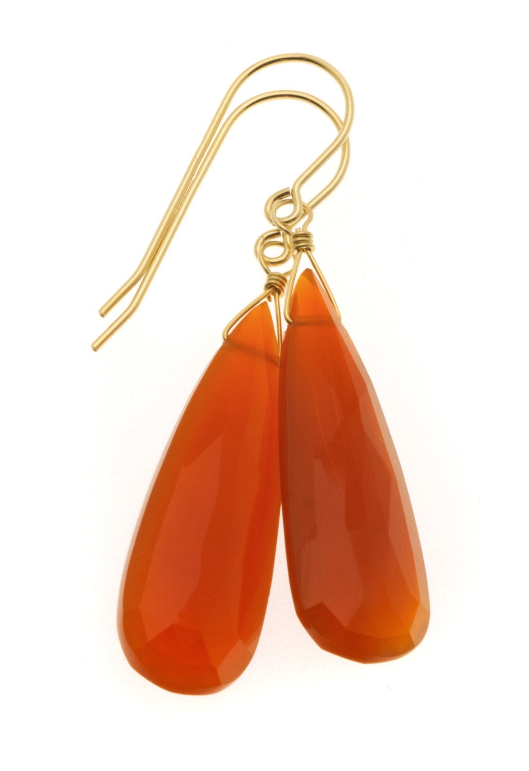 Carnelian Earrings Faceted Pear Long Large AAA Teardrops 14k Solid Gold or Filled or Sterling Silver Orange Chalcedony Drops Natural Classic