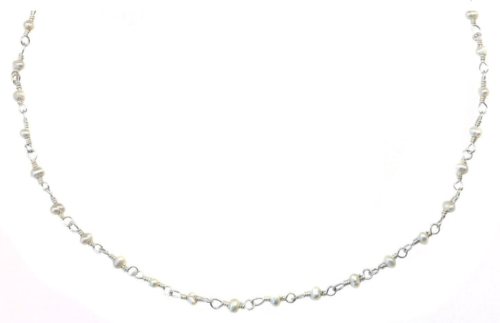 White Seed Pearl Necklace Sterling Silver or 14k Gold Fill Teeny Tiny 2mm Freshwater Cultured Pearls  Chain Link 18 19 Inches Everyday Wear