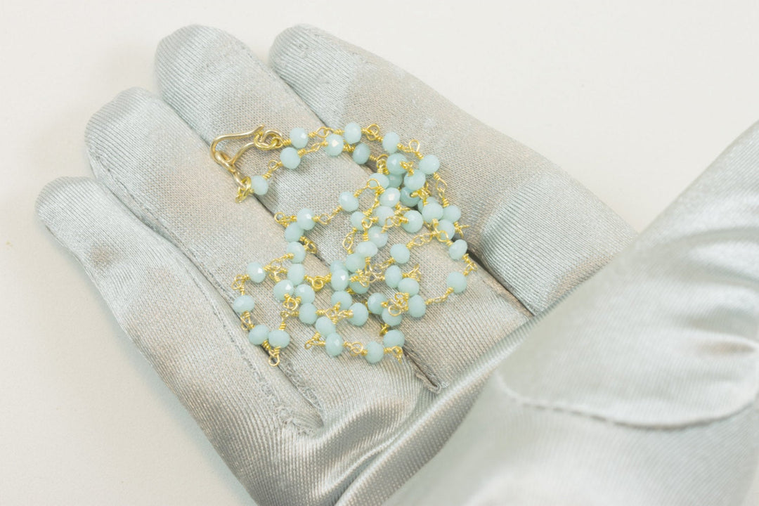 Amazonite Beaded Necklace 14k Gold Filled or Sterling silver  Chain Link Faceted  18 19 Inches Natural Baby Soft Blue rondelles Dainty