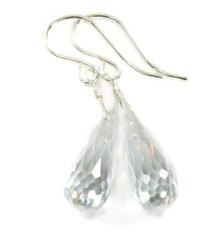 Clear Cubic Zirconia Earrings Teardrops AAA CZ Long  Briolettes Sterling Silver or 14k Solid Gold or Filled Micro Faceted Simple Drops
