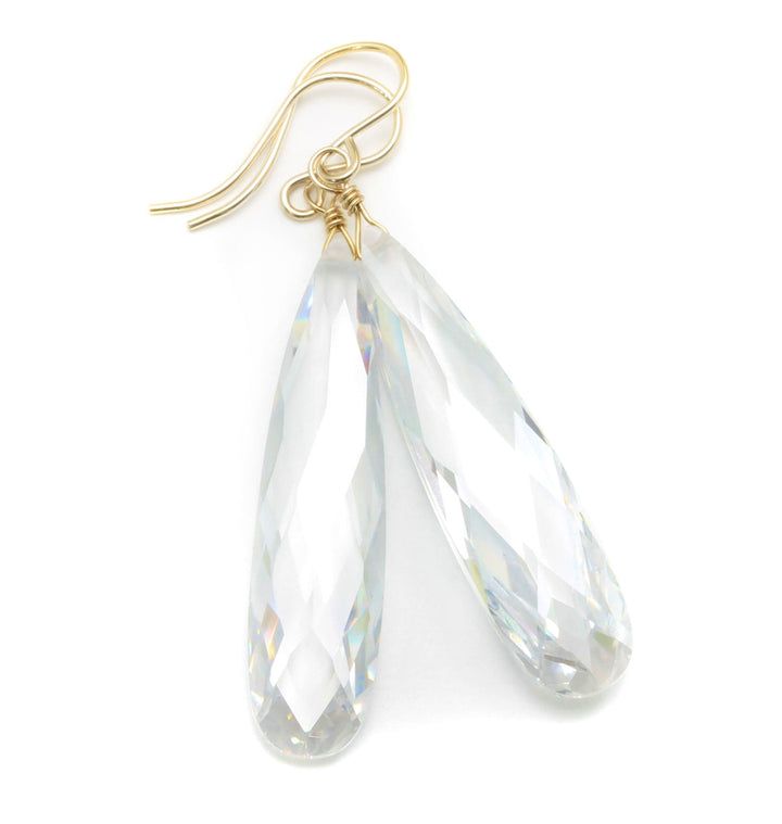 Clear Cubic Zirconia Earrings Simulated Diamond Long Large Teardrop AAA CZ Sterling Silver or 14k Solid Gold or Filled Faceted Drops 2 Inch