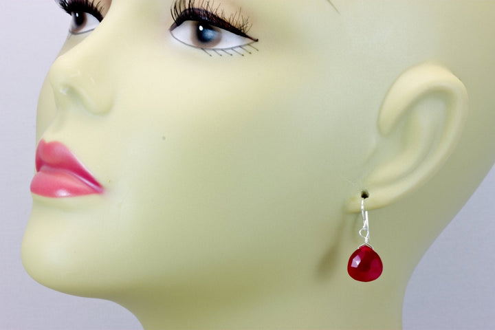 Hot Pink Chalcedony Earrings AAA Faceted Briolette Drops 14k Solid Gold or Filled or Sterling Silver Magenta fuchsia Simple Classic Design