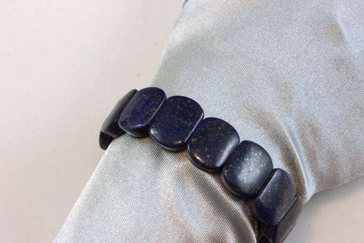 Lapis Lazuli Bracelet Large Chunky Bangle Style Stretchy Rectangular shaped Stones 6 7 7.5 Inches Adjustable natural Large Blue Pyrite