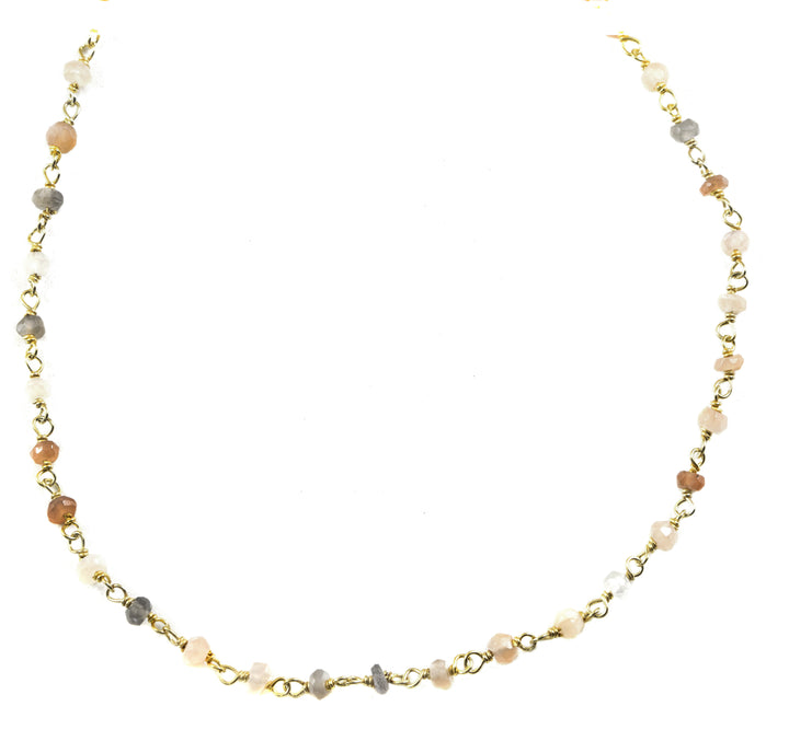 Moonstone Necklace Beaded Peach Gray Grey White  14k Gold Filled Chain Link Faceted  18 19 Inches Simple Dainty Everyday Neutral Design